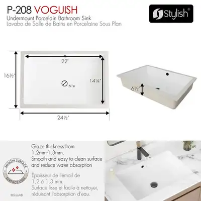 NEUF - Lavabo en porcelaine Voguish (valeur 385$), View more