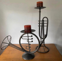 Vintage French Horn and Trumpet Candle Holders