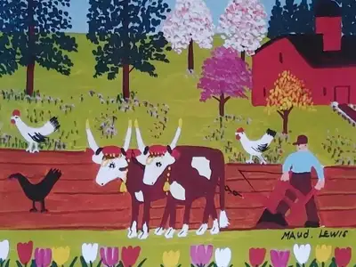 Maud Lewis Large Limited Edition Print of Oxen, View more