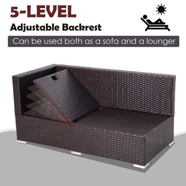 3 Piece Adjustable Seat Rattan Wicker Sofa Set Sleeping Couch Couches