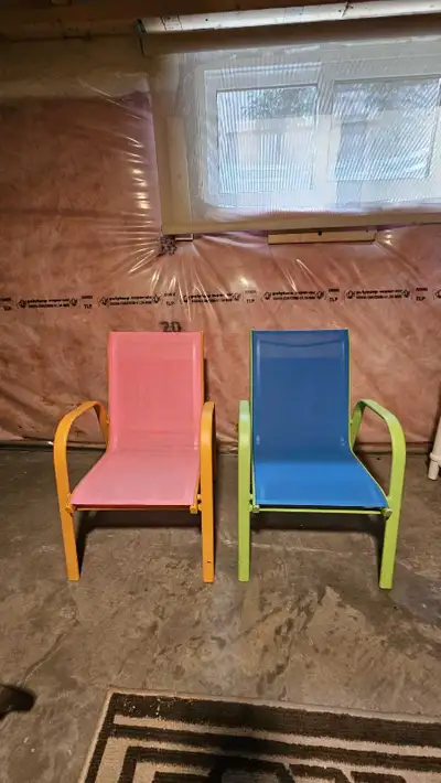 Pink and blue kids lawn chairs, View more