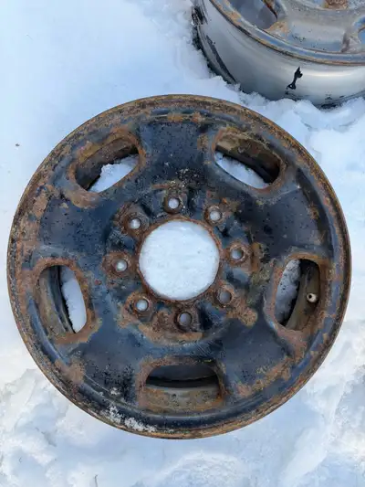 Steel winter rims from a 2015 Chevy Silverado 2500 HD diesel. Good shape but could use a quick wire...