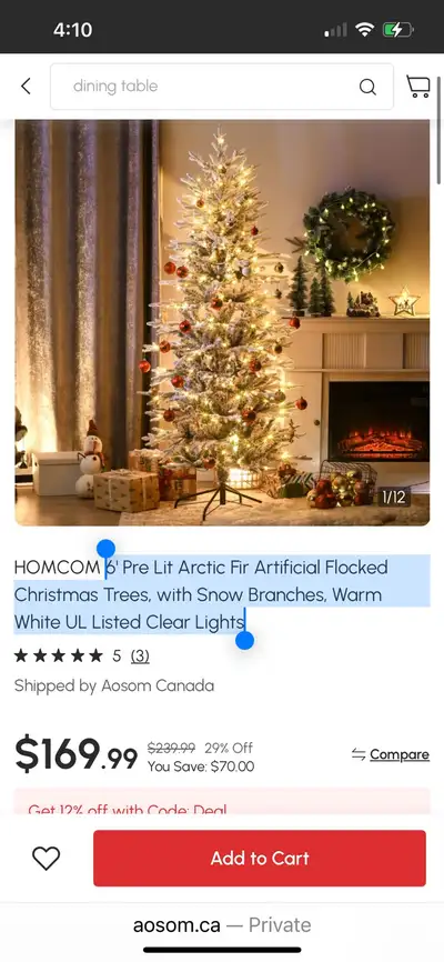 6' Pre Lit Arctic Fir Artificial Flocked Christmas Trees, with Snow Branches, Warm White UL Listed C...