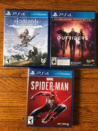 PS4 games lot (3) $30 horizon zero dawn, outriders, Spider-Man , View more