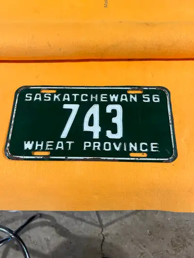 Nice original 56 3 digit $200 also have lots of other 1956 Saskatchewan license for sale. Matching s...