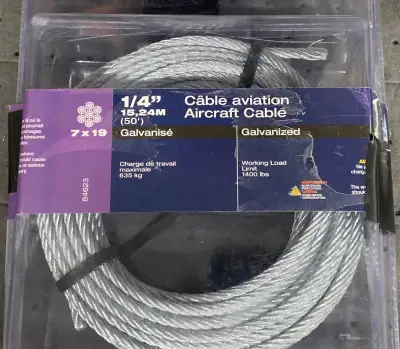 ¼ inch x 50 feet cable with a working load of 1400 lbs. Never used, removed from package to take pho...