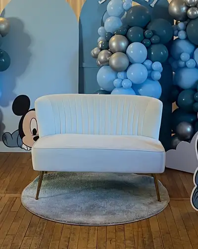 Elegant Velvet Ivory Loveseat for Rent. Perfect for Weddings, Photoshoots & Events! Add a touch of l...