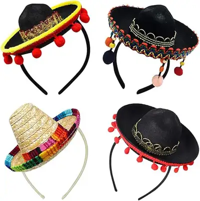 Cinco De Mayo Straw Sombrero Headband Fiesta Fabric, View more