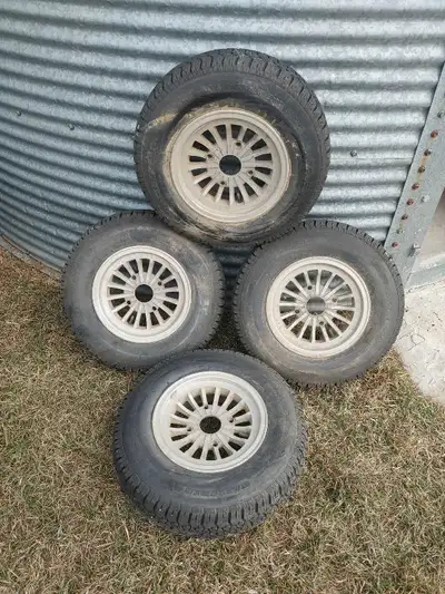 I have 4 of these rims 13" x 6 1/2" 4" lug spacing $100 for the 4 of them Tires are no good Call or...