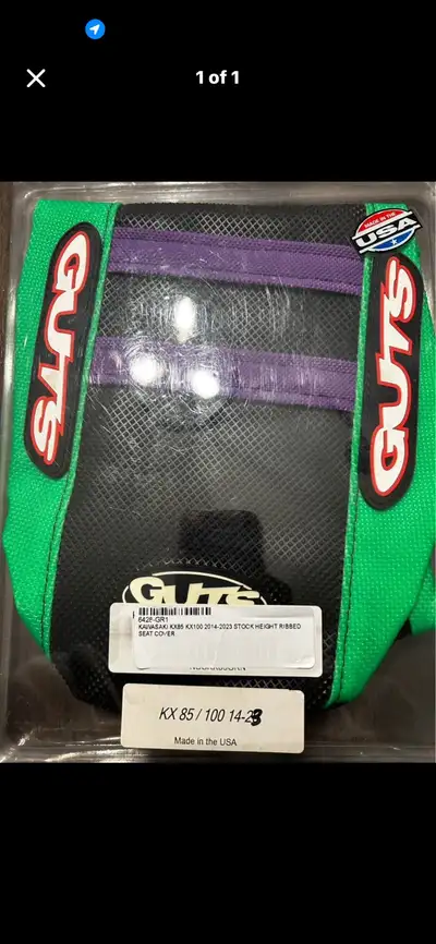 New GUTS green black and purple ribbed seat cover for KX85 and KX100 models, fits years 2014-current...