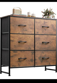 6 Drawer Double Dresser, Storage Tower with Fabric Bins, Chest o