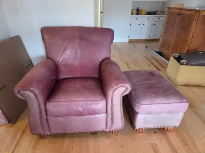 large magenta chair with ottoman , View more