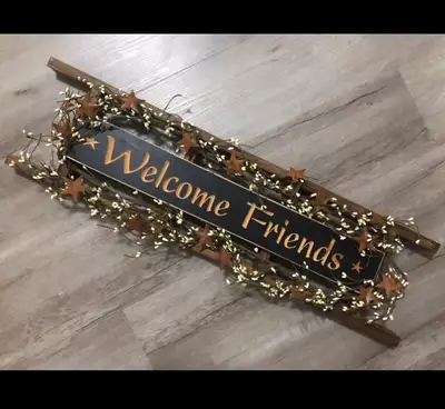 Wooden “Welcome Friends” Sign, View more