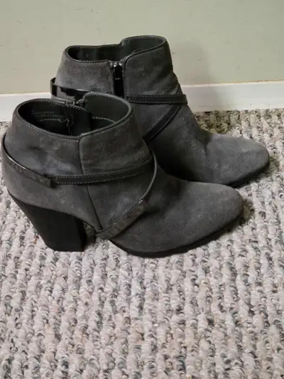 High heel grey suede boots, View more