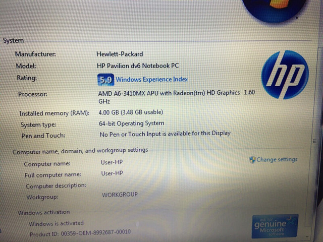 HP PAVILION dV6 LAPTOP in Laptops in Hamilton