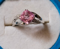 10k White Gold Cushion Cut Pink Diamond Ring