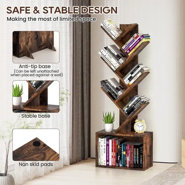 6 Tier Tree Bookshelf, Sturdy Retro Floor Standing Wood  in Bookcases & Shelving Units in City of Toronto - Image 7