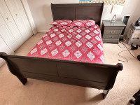 Queen size bed with side table mattress and box 