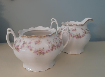 Antique MZ Austria Porcelain Bridal Rose Sugar & Creamer Set, View more