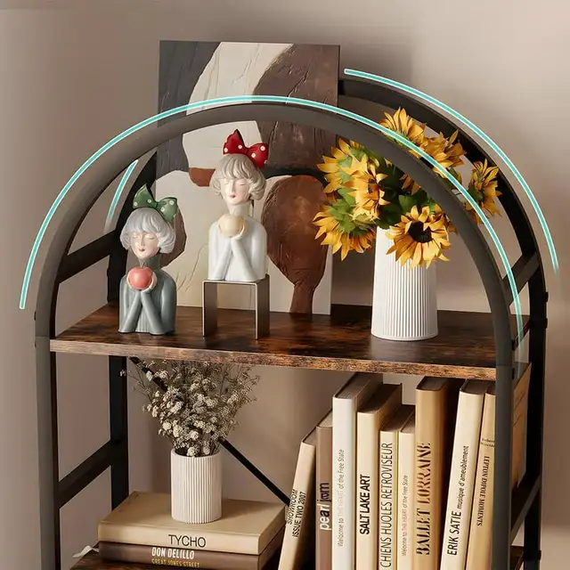 5-Tier Arched Bookcase, Wood Rustic Brown, 23.5x11.8x65.3 in in Bookcases & Shelving Units in Markham / York Region - Image 4