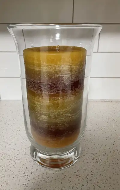 Large 3-Wick Scented Pillar Candle in Glass Hurricane Vase, 12”, View more