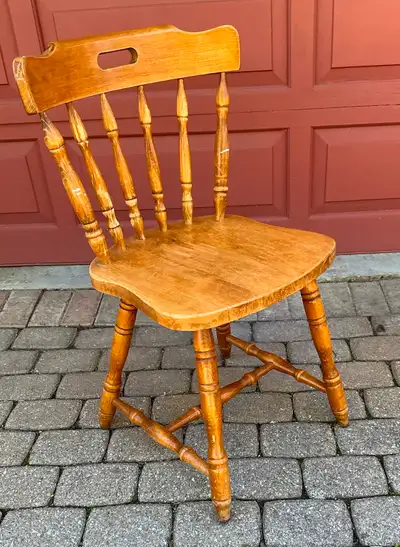Vintage Spindle Back Solid Wood Pub Style Chair- Good Condition, View more