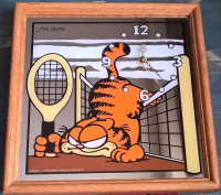 Vintage 1978 Garfield Mirror Clock with Wood Frame