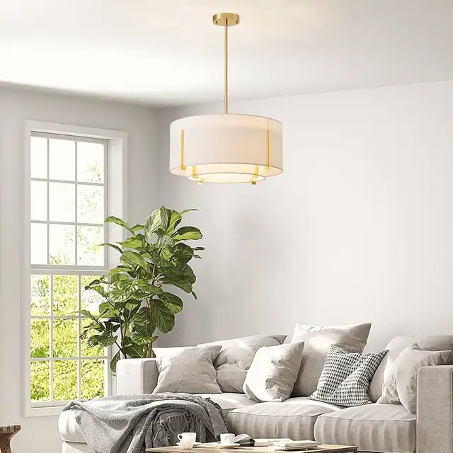 SHRINE LIGHTING DRUM CHANDELIER- 19" - WHITE\GOLD  in Indoor Lighting & Fans in Barrie - Image 6