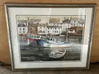 Framed wall art, harbour view, glass finish