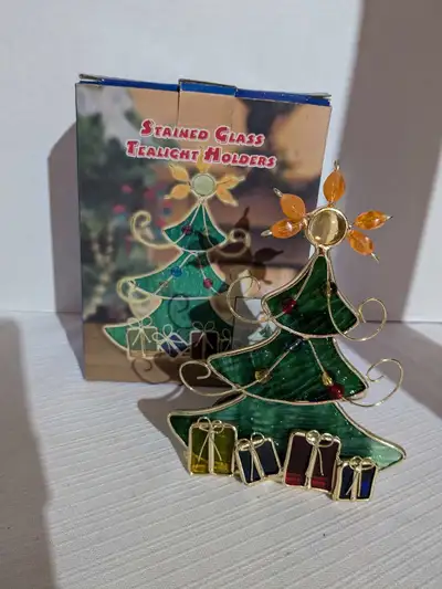 Stained Glass Christmas tree tealight holder , View more