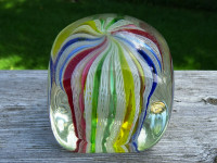 ART GLASS PAPERWEIGHT square SWIRL abstract RARE mid-century