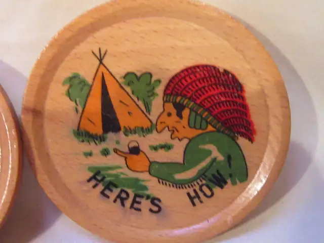 Vintage ~ Wooden ~ Joke Coasters ~ Set of 6 #5862863258209410122
