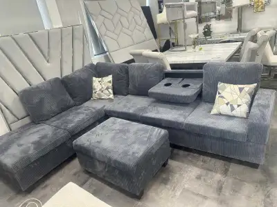 Grey Sectional Sofa with Built In Cups And Storage , View more