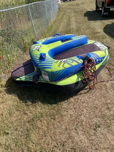It’s at candle lake Pull behind tube for two people. Comes with cord Fully blown up already At candl...