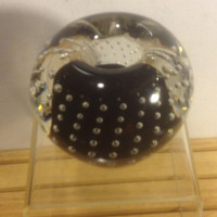 Unusual Vintage Art Glass Bubble Paperweight Black and Clear