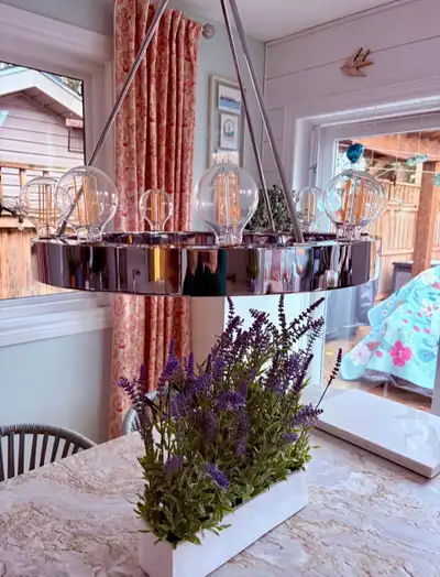 Chandelier designer chrome/edison bulbs, View more