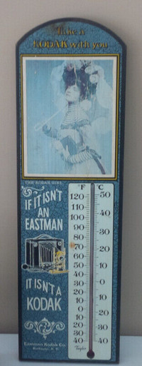 Kodak Thermometer In Wooden Frame, 23" Tall, Working Well