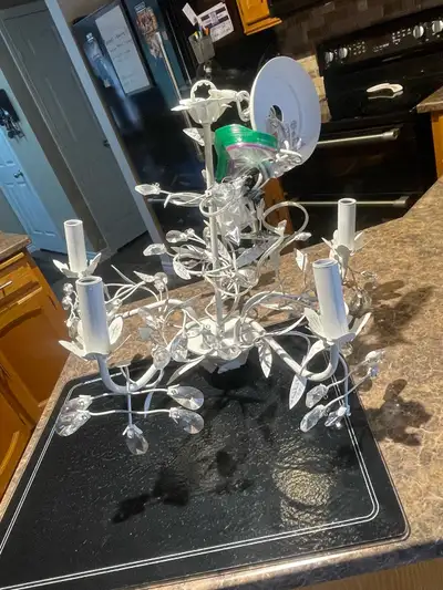 White Metal Chandelier with Crystal Accents, View more