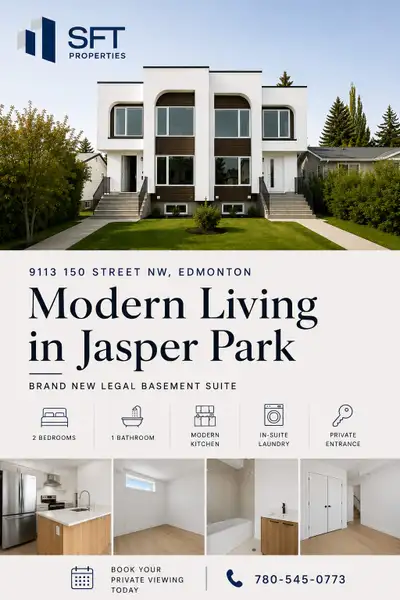 Check out this bright, modern 2-bedroom, 1-bath basement suite in a newly built half duplex located...