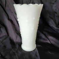 Vintage Anchor Hocking Teardrop, Pearl Milk Glass Scalloped Vase