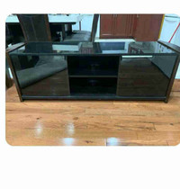 Glass and wooden Tv stand with glass coffee table and onecend ta