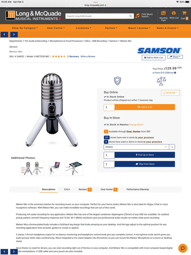 Samson Meteor usb mic in Speakers, Headsets & Mics in Kitchener / Waterloo - Image 3