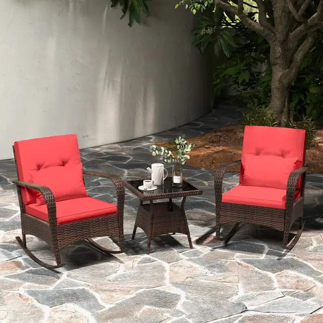 New 3 Pieces Outdoor Rocking Set with Tempered Glass Coffee Tabl in Patio & Garden Furniture in City of Toronto - Image 2