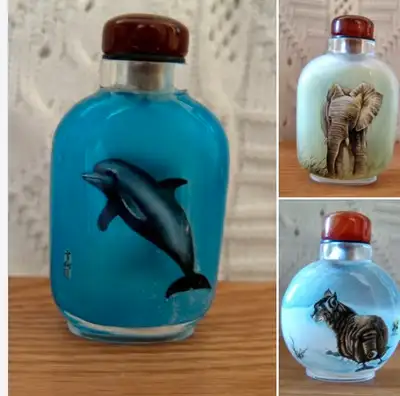 VINTAGE Lot of 3 SIGNED by artist Inside painted SNUFF bottles ', View more
