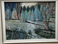 Paysage peinture toile tableau huile acrylique arbre ciel herbe