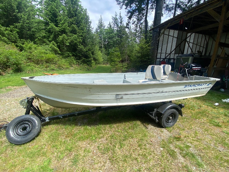 14ft. Aluminum boat, motor and trailer Powerboats & Motorboats