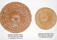 Wicker trays, 2 dia 29 cm @$10 and 2 with 41 cm diameter @ $15