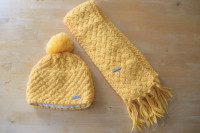 Yellow knit toque and scarf