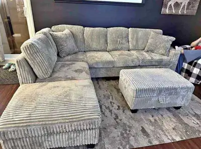 Sofa sectionnel en Corduroy gris, View more
