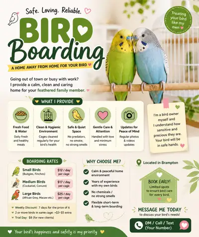  Safe & Loving Bird Boarding in Brampton , View more